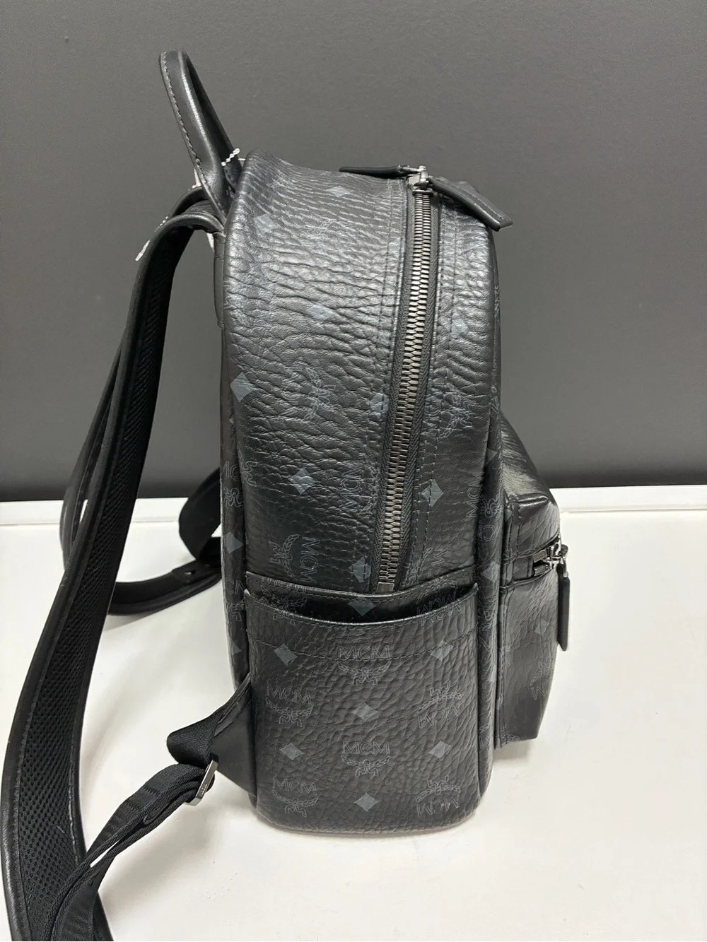 MCM Metallic Gray Monogram Backpack